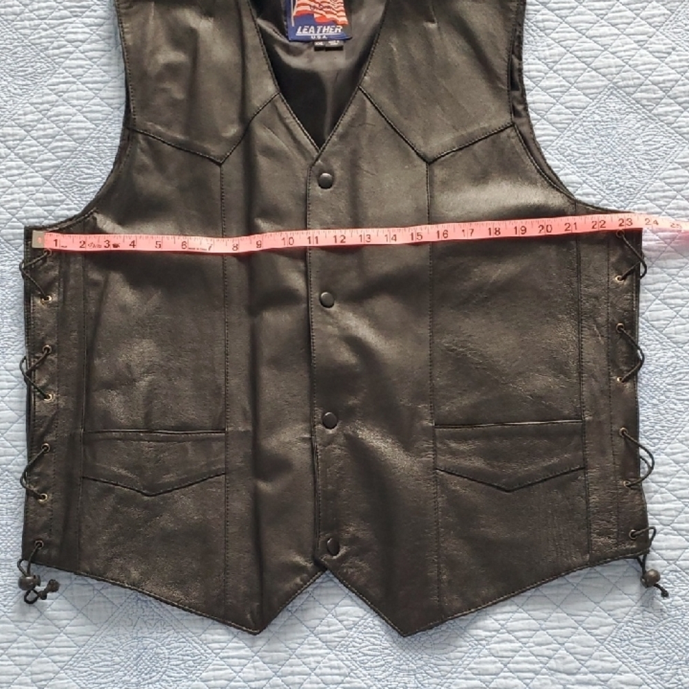 "U.S.A. LEATHER" Black Leather Vest, Size XXL - Picture 10 of 11